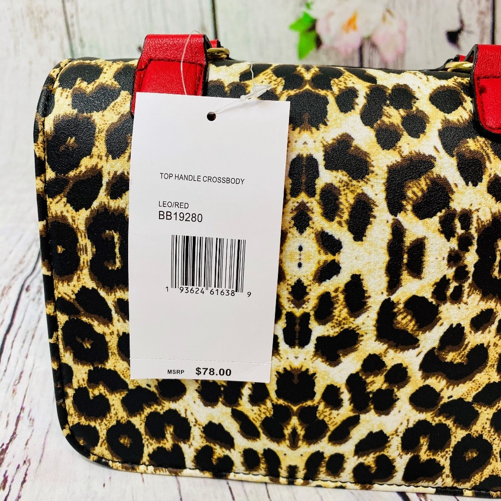 Betsey Johnson Leopard Red Crossbody Top Handle Bag - Picture 5 of 9